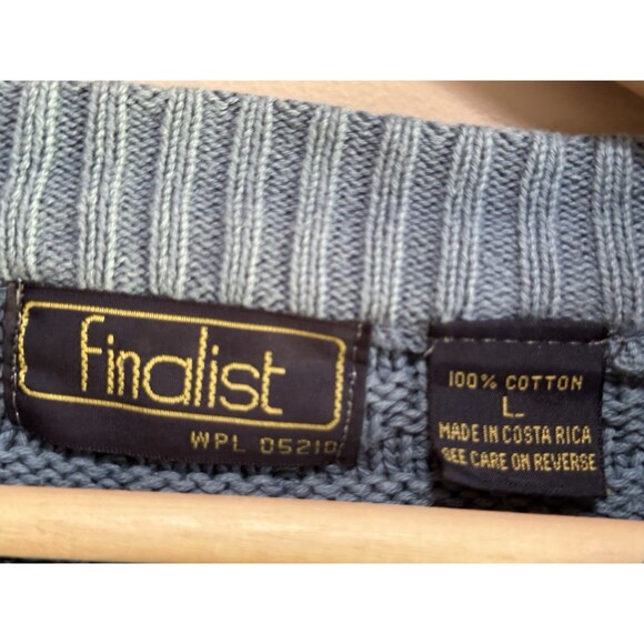 Vintage Finalist Fisherman Cable Knit Cotton Blue Sweater Mens Size L Grandpa - Picture 3 of 7